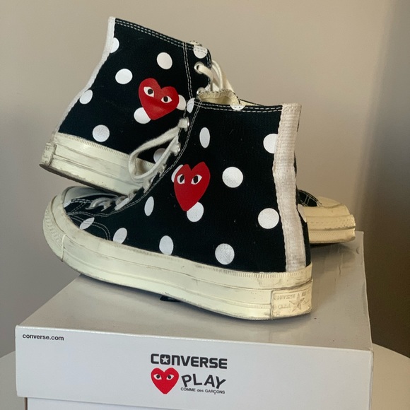CDG PLAY Hi-top Black w/ White Polka Dots Converse Size 10 - Picture 4 of 11